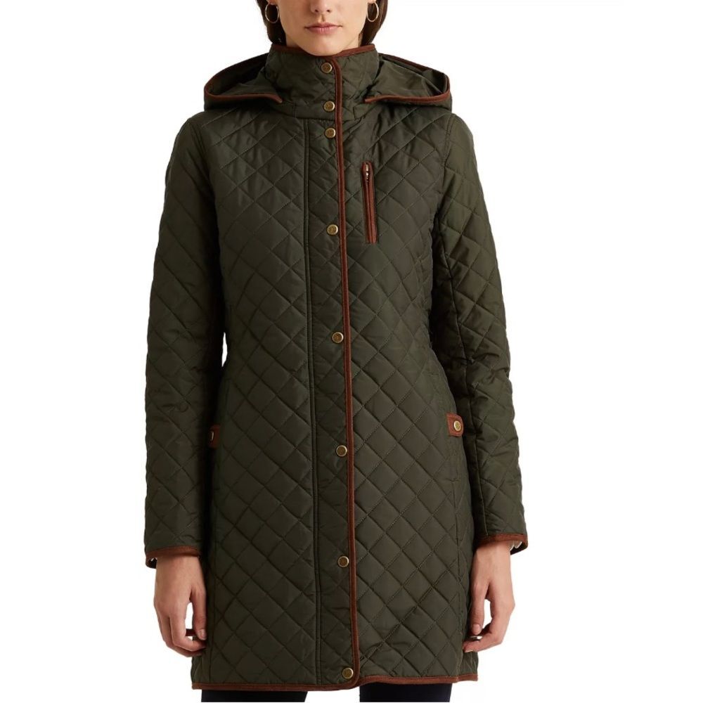 Lauren Ralph Lauren Faux-Leather-Trim Hooded Quilted Coat, Size S New w/Tag - Picture 16 of 16